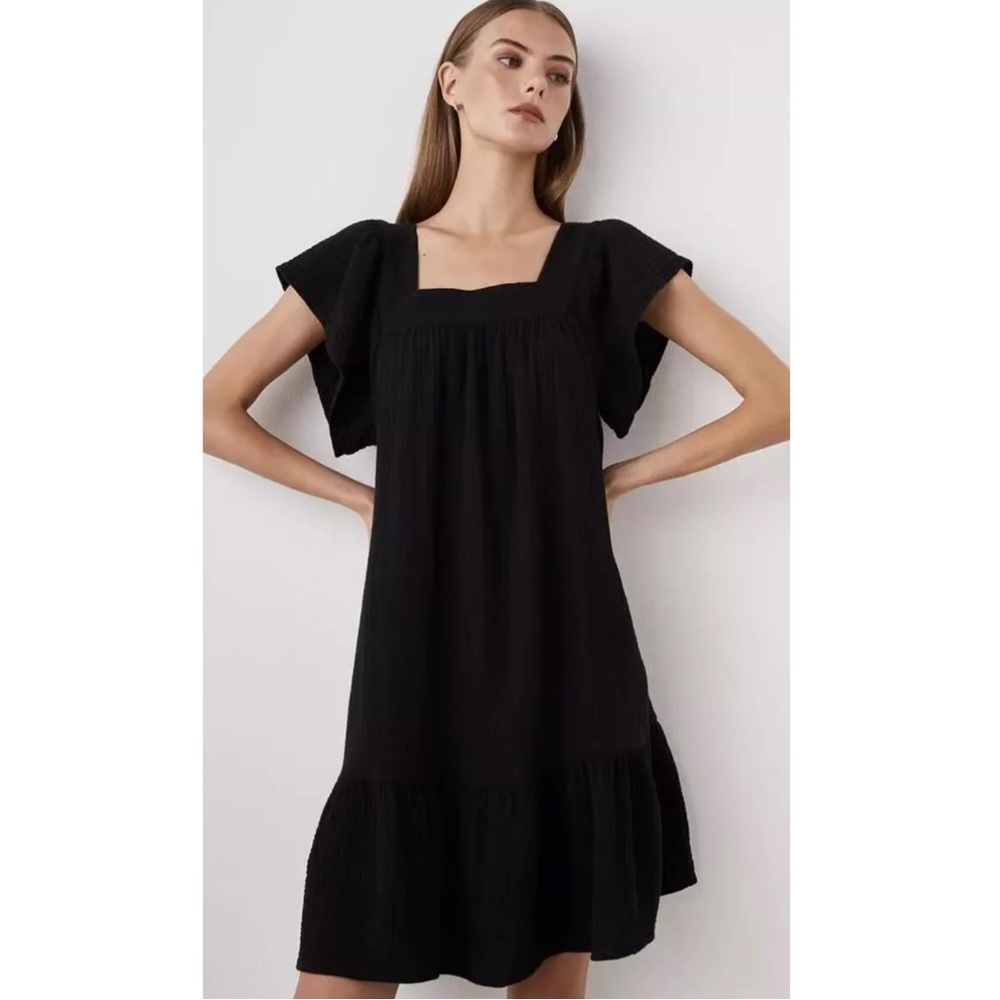 RAILS | $218 Everdeen Dress in Black Organic Cotton Gauze, Size XS